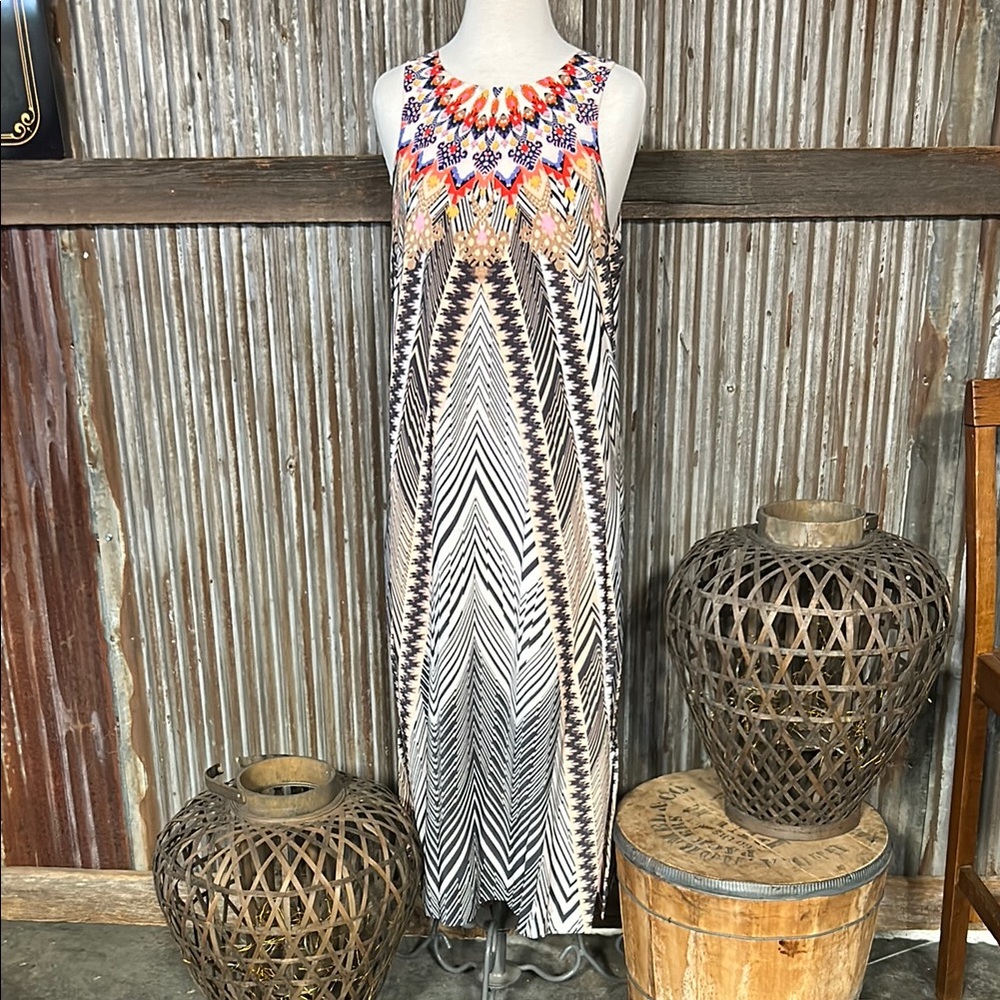 HD in Paris Black and White Embellished Halter Midi Sundress